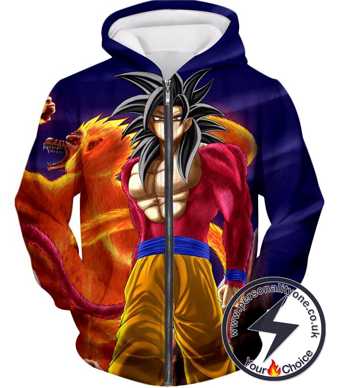 Dragon Ball Super Controlled Beast Form Goku Super Saiyan 4 Awesome Promo Blue Zip Up Hoodie